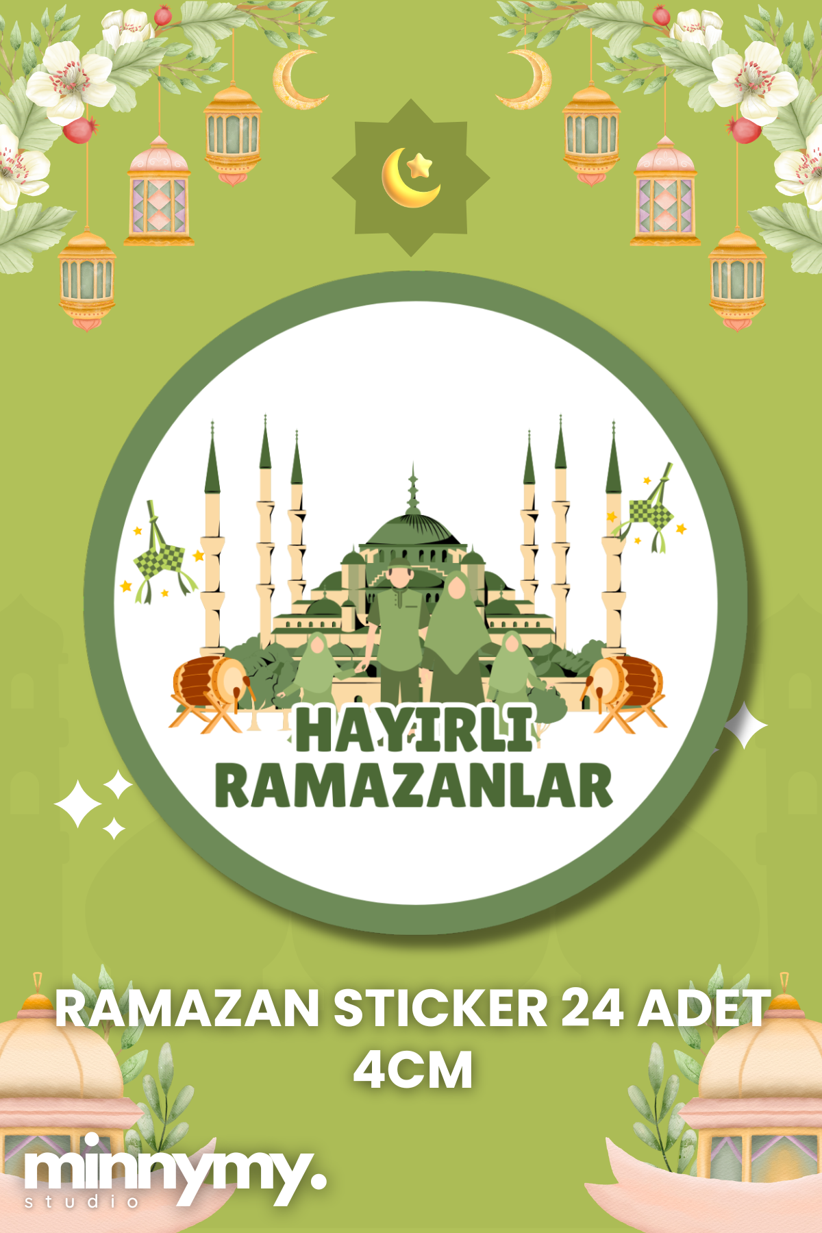 24 Adet Ramazan Sticker, Hayırlı Ramazanlar 4x4 Cm Kuşe Sticker