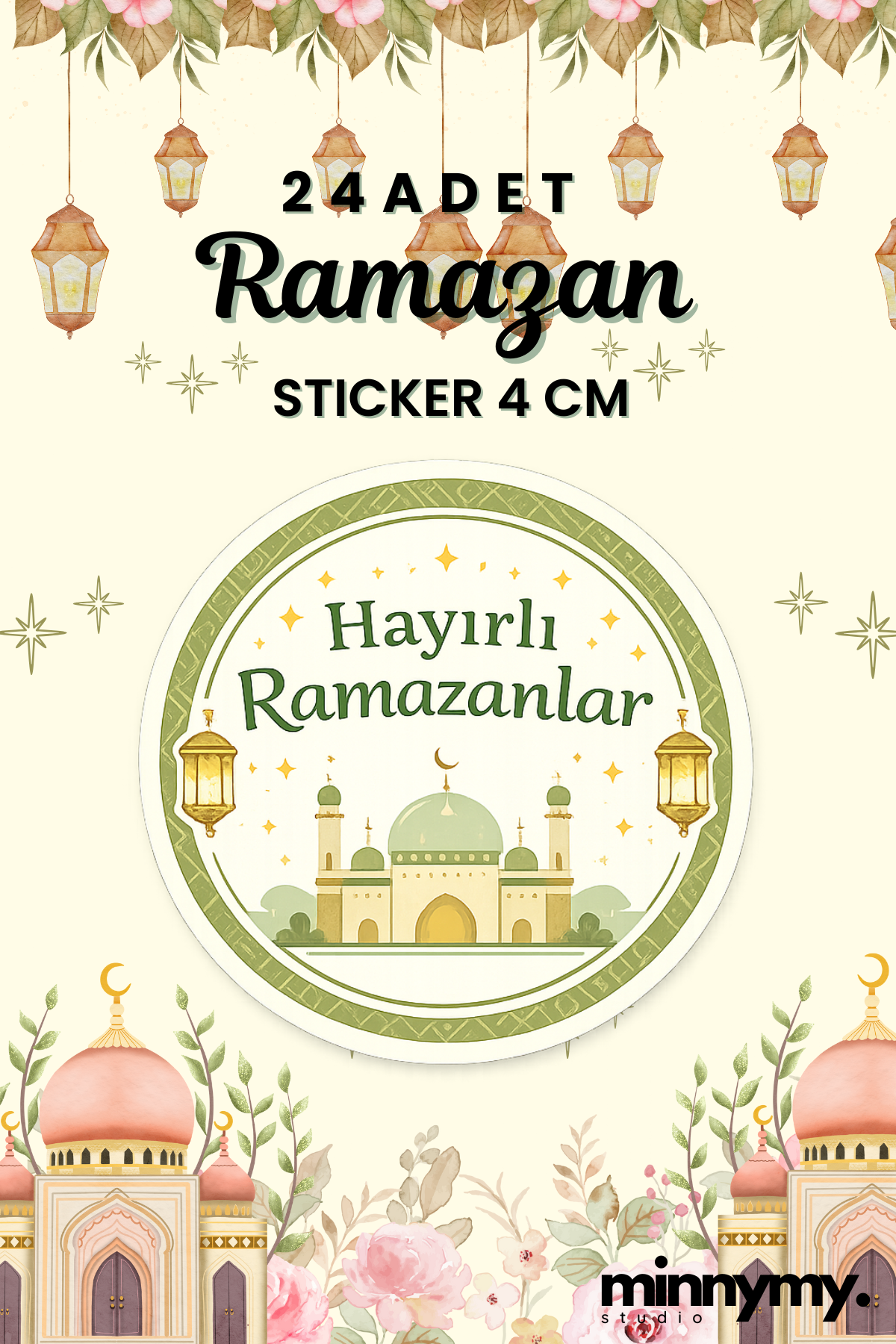 24 Adet Ramazan Sticker, Hayırlı Ramazanlar 4x4 Cm Kuşe Sticker