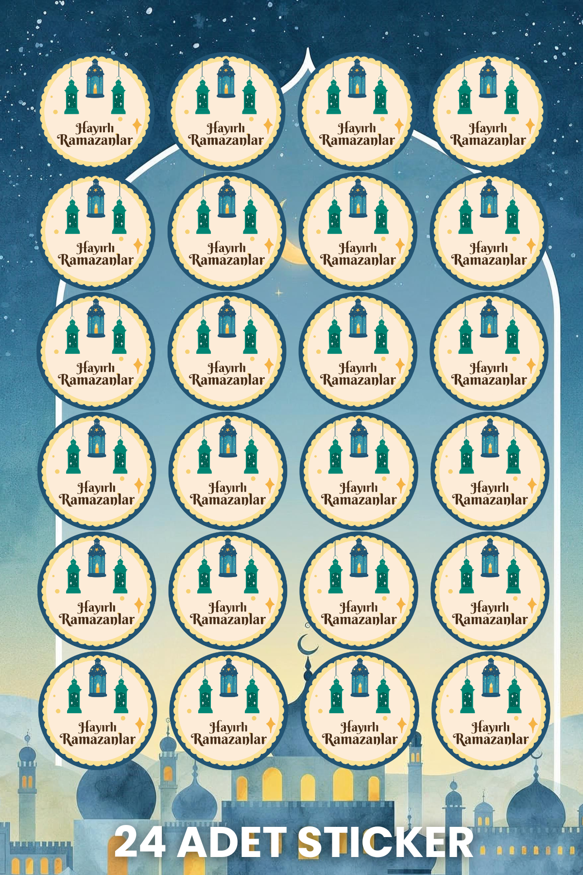 24 Adet Ramazan Sticker, Hayırlı Ramazanlar 4x4 Cm Kuşe Sticker